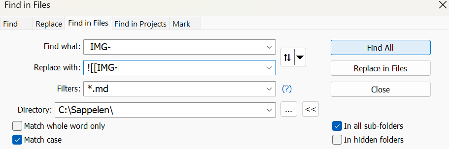 Zoeken in notepad++